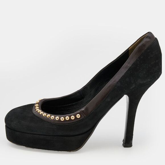 D&g Black/dark Brown Suede And Leather Studded Platform Pumps Size 37